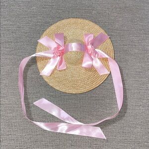 Colonial Williamsburg Doll Straw Hat with Pink Ribbon